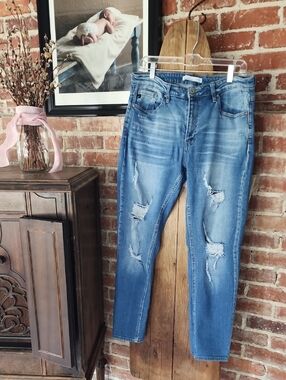KanCan Distressed Light Blue Relaxed Tapered Leg Jeans